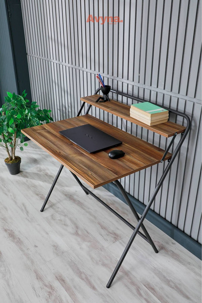 Berta Concept Lich Metal Ayaklı Laptop Sehpası Katlanır Çalışma Masası Çizim Masası Raflı Çalışma Masası -çam