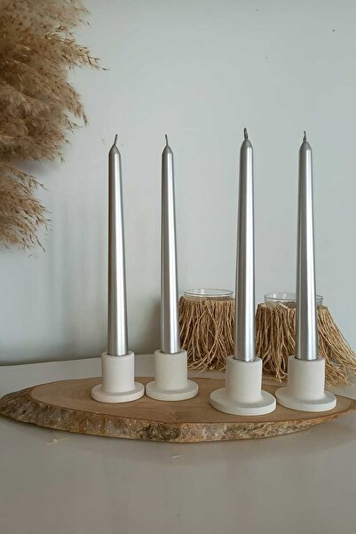 diclecollection 4'Lü Modern Beton Şamdan Mumluk Set Beyaz Renk/Yılbaşı Süsü D...