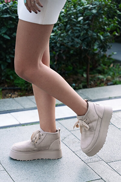 Marjin Women's Thick Sole Sheepskin Casual Boots Mariva Beige Suede