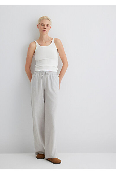 Mavi Linen Blend Grey Trousers with Tie Waist 1010686-70074