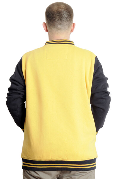 ModeXL Plus Size Men's College Coat Embroidered Jacket 23632 Mustard