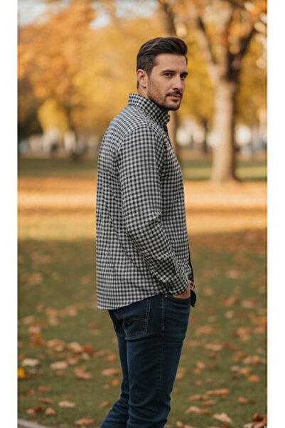 ELİTPARK GÖMLEK Güncüoğlu Long Sleeve Pocketed Checked Collar Buttoned Classic Winter Men's Shirt