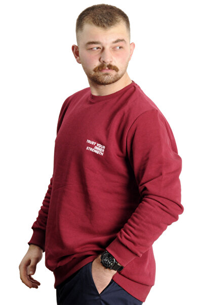 ModeXL Men's Sweatshirt - Plus Size, Crew Neck, Embroidered Sweat 23525 - Claret Red