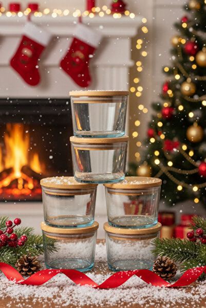 Fhilli Vetro - Set of 6 Glass Breakfast Bowls with Bamboo Lids 220 Cc