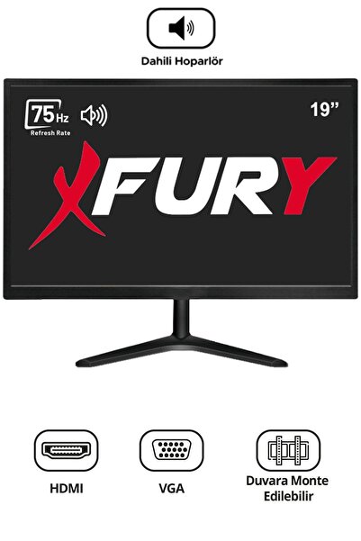 FURY 19" Geniş Ekran 75 Hz 5ms DAHİLİ HOPARLÖR (VGA,HDMI,SES) Sesli Led Monitör