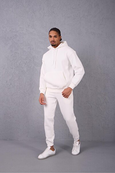 Valiberta Fleece-Lined Kangaroo Pocket Sweatshirt - 3 Thread Fleece-Lined Rubber Cuffs Men's Sweatpants - Tracksuit Set