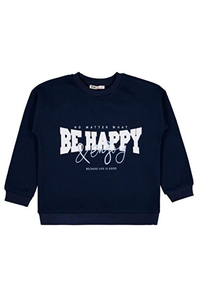 Civil Girls Hanorac cu imprimeu Be Happy pentru copii de 6-9 ani - Bleumarin ...