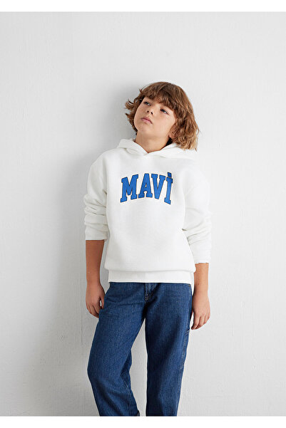 Mavi Logo Printed White Hooded Sweatshirt 6610110-70057
