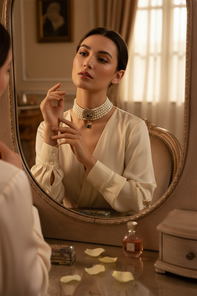 FAYRA ACCESSORIES Elmas Montür Kristal Taş Sallantılı Arma İnci Kolye