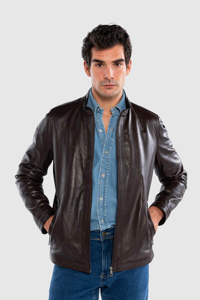 Tamer Tanca Men's Genuine Leather Brown Leather Coat