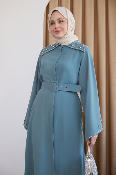 InStyle Τριγωνικός γιακάς Stone Mint Green Abaya