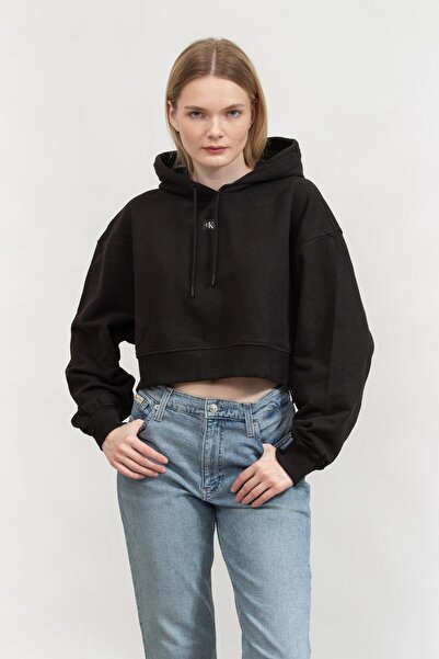 Calvin Klein Kadın Kapüşonlu Sweatshirt Siyah