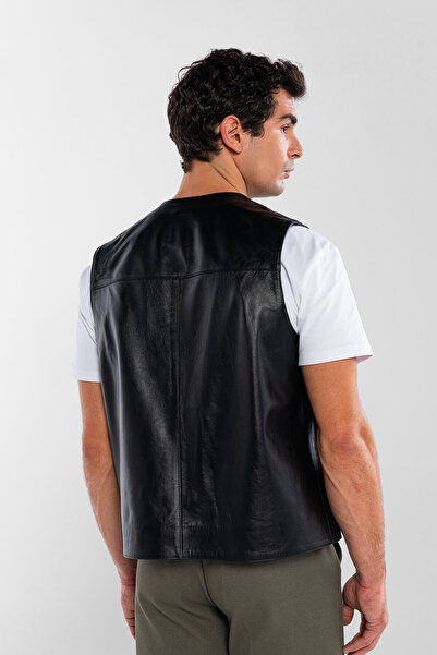 Tamer Tanca Men's Genuine Leather Black Vest Leather Coat