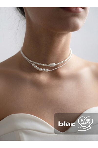 SOFT Özel Tasarım Çift Sıra İncili Choker Kadın Kolye Gelin ve Günlük Takısı