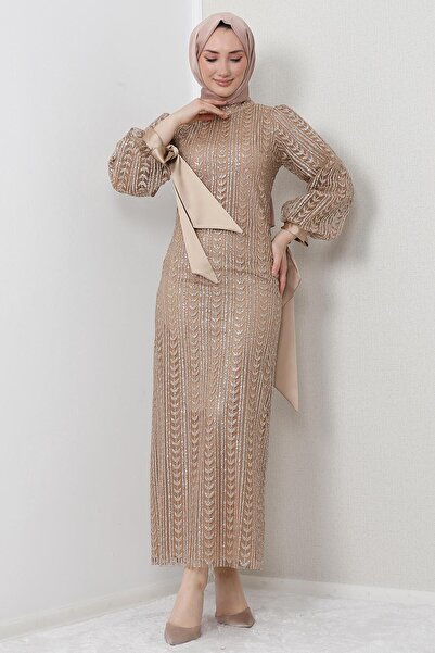 GİZ AGİYİM Βραδινό φόρεμα Pearl Hijab Χρυσό