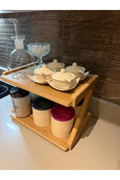 akçehome Lüks Mutfak Tezgah Rafı 38x27x25, Estetik Raf, Çok Kullanışlı Raf, Baharatlık, Bardaklık