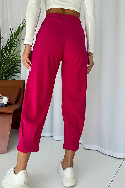 Mine Tan Butik Φούξια κρεπ γυναικείο παντελόνι - με κολάν στα πόδια και λεπτομέρεια ματιών