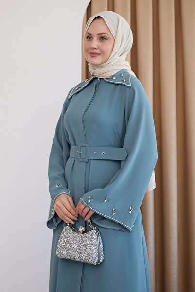 InStyle Τριγωνικός γιακάς Stone Mint Green Abaya