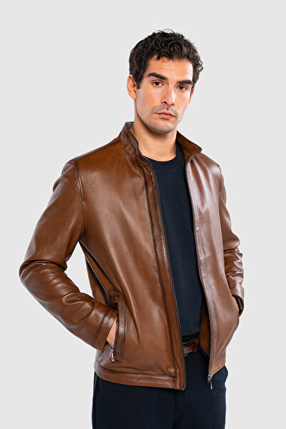 Tamer Tanca معطف جلد طبيعي للرجال