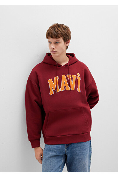 Mavi Logo Printed Claret Red Hooded Sweatshirt 067149-85493