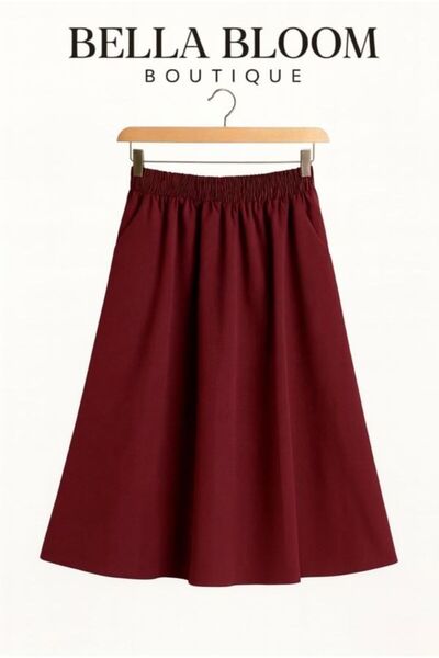 Bella Bloom Boutique Women's Poplin Fabric Elastic Waist Double Pocket Long Skirt
