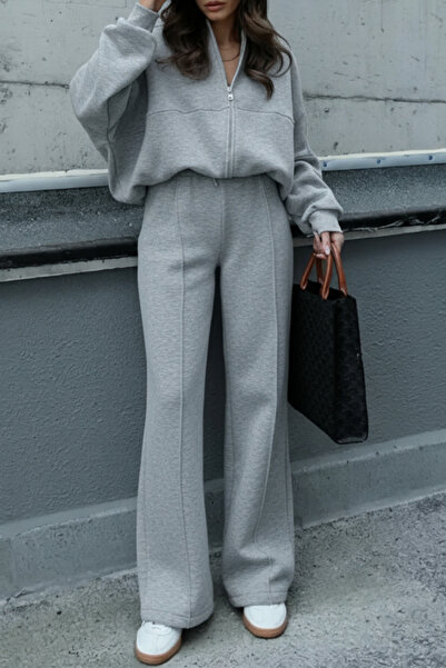 ruNadeS Women's Trend Flared Ç piped Bomber Zippered Tracksuit Set