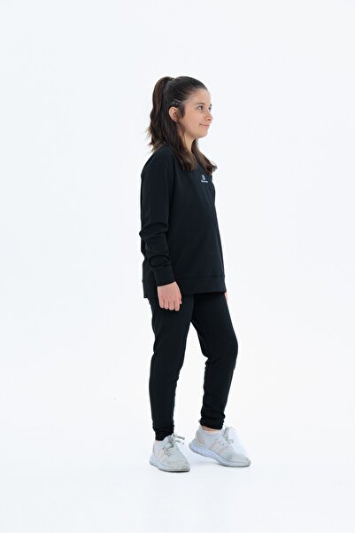 Black One Girl's Fleece-Lined Diving Fabric Tracksuit Set (Sweatshirt + Leggings)