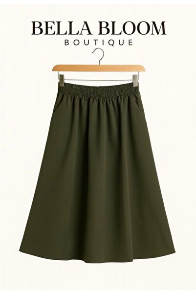 Bella Bloom Boutique Women's Poplin Fabric Elastic Waist Double Pocket Long Skirt