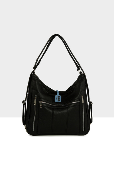 Bagmori Black Women's Six-Eye Zipper Detailed Strap and Back Casual Bag M000008667