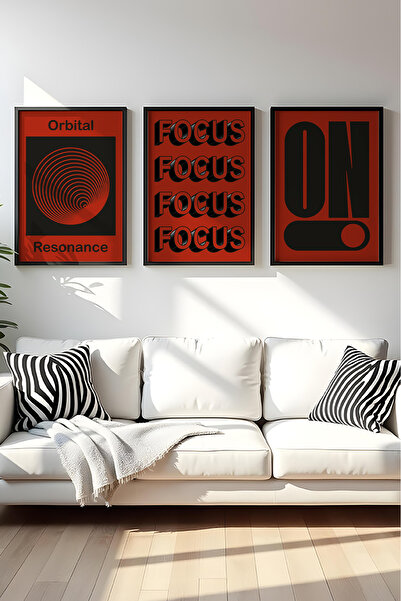 huhuli Ahşap Siyah Çerçeveli 3'lü "Focus" Tablo Seti Huhu571