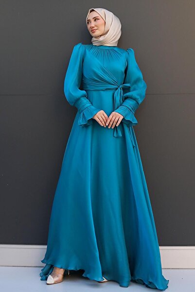 giz astore Fiyonk Detay İpek Abiye Petrol