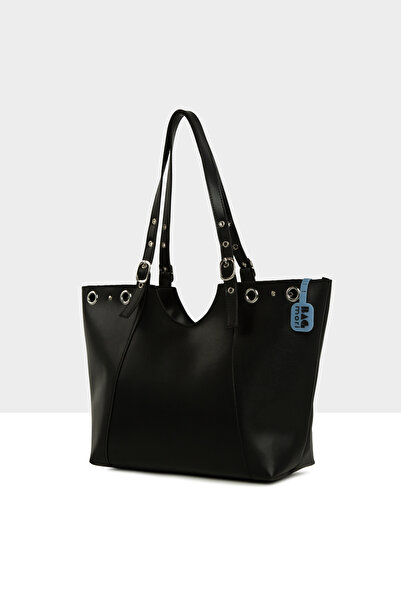 Bagmori Black Women's Bird Eye Detailed Belted Tote Bag M000008675