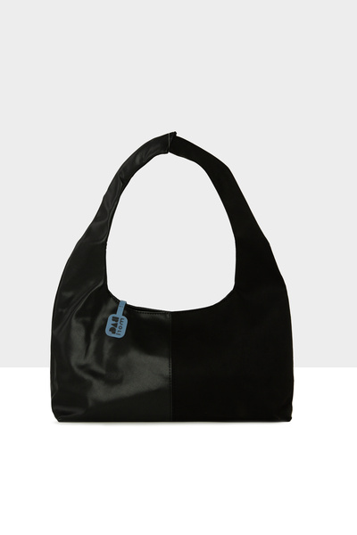 Bagmori Black Women's Suede Paneled Oval Shoulder Bag M000008680