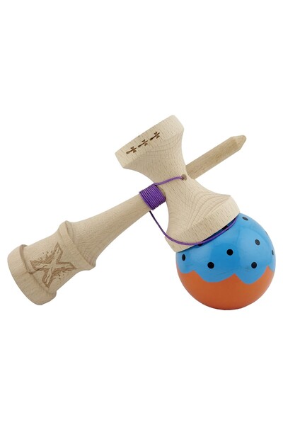 Flippy Kendama X Originala, Profesionala, Flippy, Big Cups V2, Super Sticky, Albastru/Portocaliu