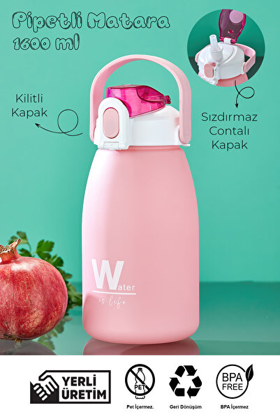 Mefa Mutfak قارورة مياه مع مصاصة ومقبض - زجاجة مياه بغطاء قفل/قارورة مياه للا...