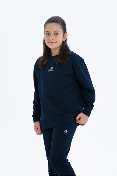 Black One Girl's Fleece-Lined Diving Fabric Tracksuit Set (Sweatshirt + Leggings)