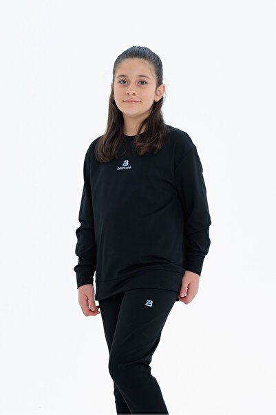 Black One Girl's Fleece-Lined Diving Fabric Tracksuit Set (Sweatshirt + Leggings)