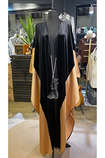 AJAL Women's Velvet Stone Embroidered Special Design Abaya Kimono