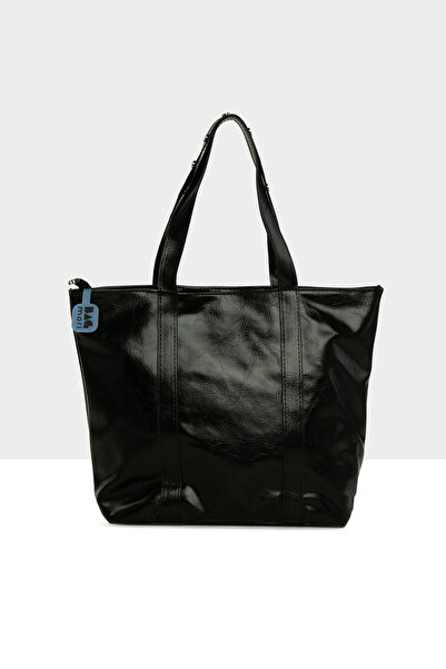 Bagmori Black Women's Trok Detailed Wrinkled Leather Large Tote Bag M000008670