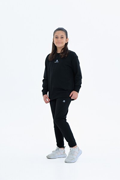 Black One Girl's Fleece-Lined Diving Fabric Tracksuit Set (Sweatshirt + Leggings)