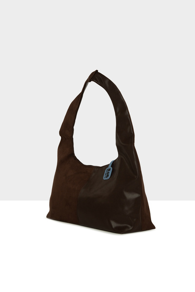 Bagmori Brown Women's Suede Paneled Oval Shoulder Bag M000008680
