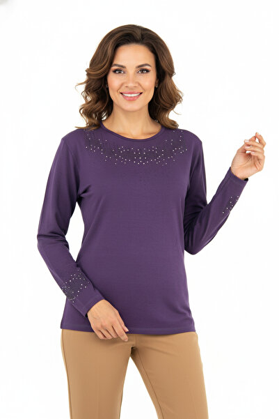 Oppland Жіночий светр з довгими рукавами, круглим коміром, з ліковими вставка...