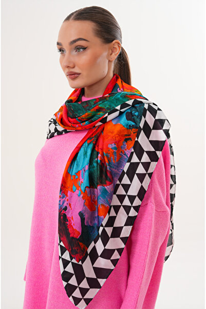 jeymi Sangue e Antidoto – Sanatsal Desenli Büyük Boy İpek Fular (123x123 cm)