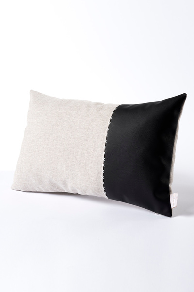 Koza Home Ivy Leather Detailed Black Throw Pillow Cover 30X50 2547