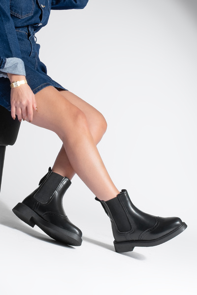 Marjin Γυναικείες ελαστικές καθημερινές μπότες διπλής όψης Keva Μαύρες