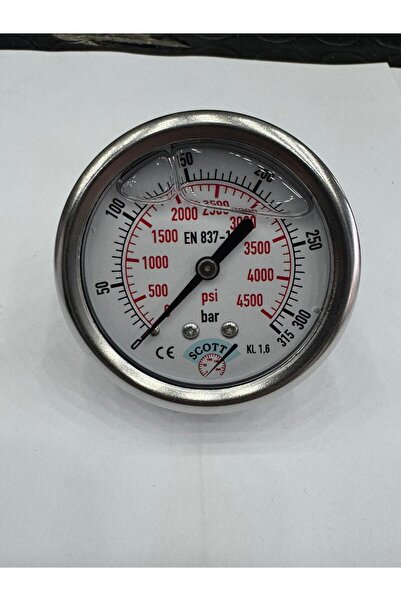 SCOTT Ø 100 mm Gliserinli Tip Manometre 1/2'' Arkadan Bağlantı Ön Flanş 304 Inox Pirinç ( 0 ...315Bar )