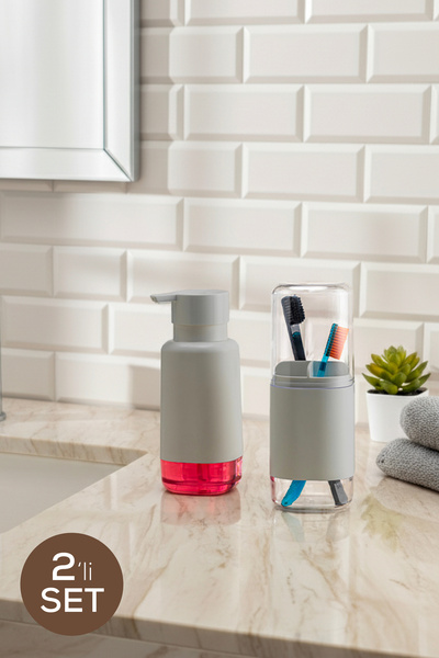 Vienev Modern Diş Fırçalık ve Sıvı Sabunluk Bej 500 ml | Banyo Seti