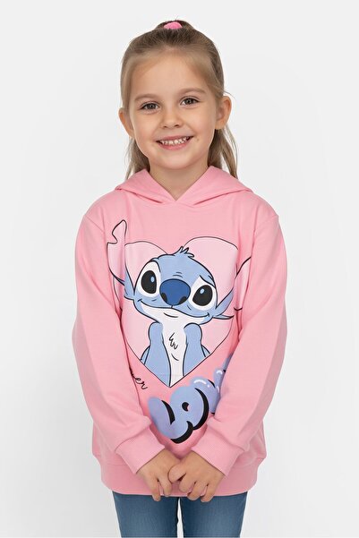 Disney Toddlers Girl Long Sleeve Lilo And Stitch Hooded Sweatshirt, Pink