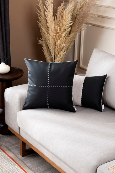 Koza Home Ivy Soft Leather Black Cushion Cover 45X45 2548