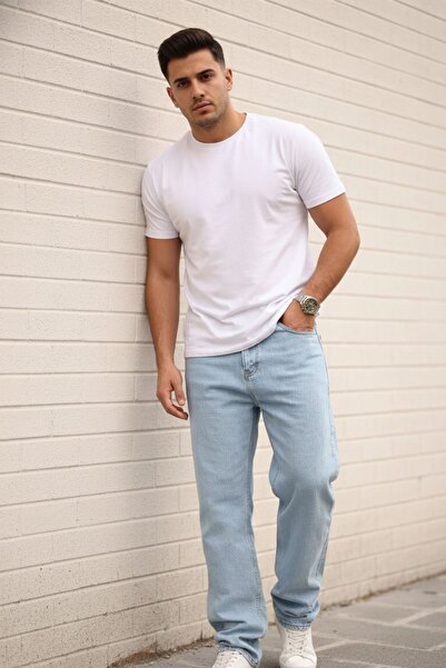 comstar Men's Wide Leg High Waist B. Blue Denim Baggy Trousers